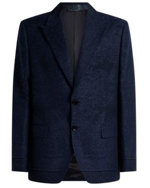 Etro Cotton-Blend Jacquard Jacket With Placed Floral Paisley Motif - Blue