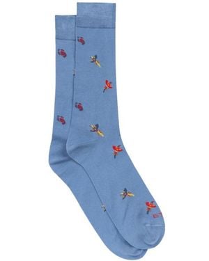 Etro Socks With Paisley Motif And Birds - Blue