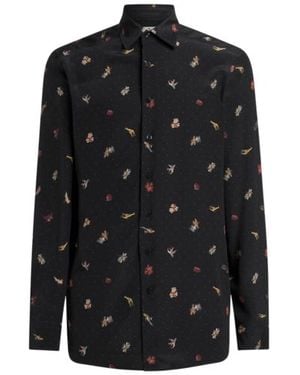 Etro Silk Shirt With Micro Flower And Animal Motif - Black