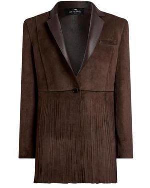 Etro Single-Breasted Suede Jacket With Fringing - Brown