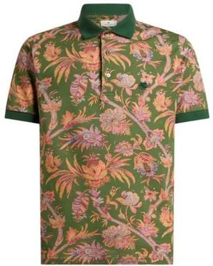 Etro Cotton Piqué Polo Shirt With Floral Paisley Motif - Green