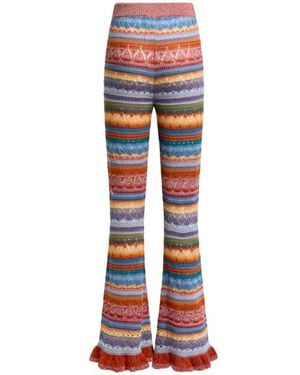 Etro Flared Knit Cotton Pants With Stripes And Openwork