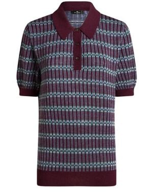 Etro Wool-Blend Jacquard Polo Shirt - Blue