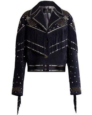 Etro Leather Jacket With Studs And Fringing - Black