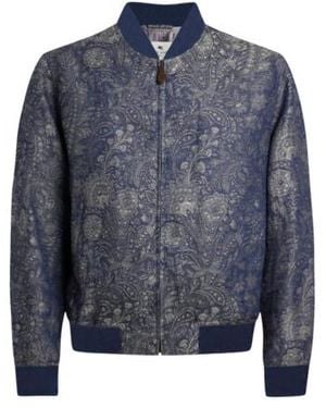 Etro Jacquard Denim Bomber Jacket With Floral Paisley Motif - Blue