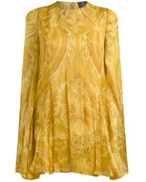 Etro Silk Mini Dress With Flower And Bee Motif - Yellow