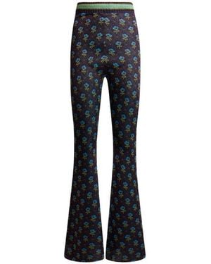 Etro Fit-And-Flare Jacquard Pants With Diamond Flower Motif - Black