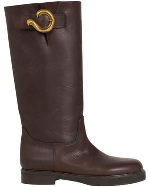 Etro Leather Boots With Paisley Buckle - Brown