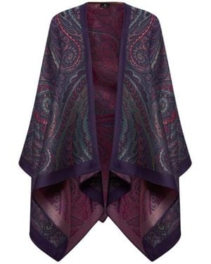 Etro Wool-Blend Jacquard Cape - Purple