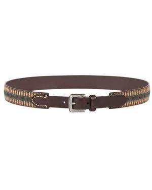 Etro Leather Belt With Embroidered Motif - Brown