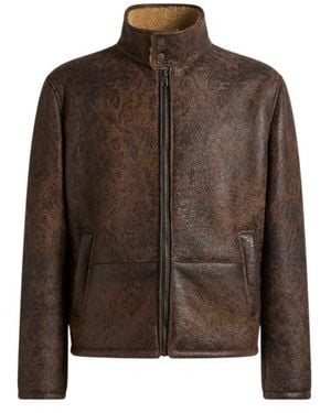 Etro Shearling Jacket With Print - Brown
