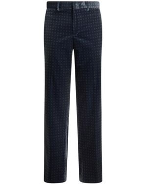 Etro Straight-Leg Cotton Velvet Pants With Tie Motif - Blue