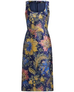 Etro Cotton-Blend Jacquard Midi Dress With Floral Motif - Blue