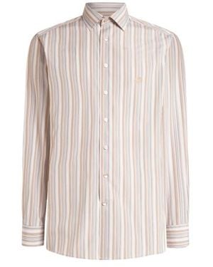 Etro Striped Cotton Shirt With Pegaso Embroidery - White