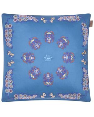 Etro Cuscino Con Fiori E Pegaso Ricamato - Blu