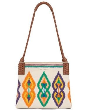 Etro Cabas Libra En Canvas Brodé Petit Modèle, Femme - Blanc