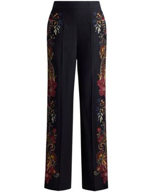 Etro Silk Trousers With Placed Floral Paisley Print - Blue