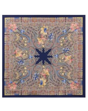 Etro Silk Twill Scarf With Floral Paisley And Medallion Motif - Blue