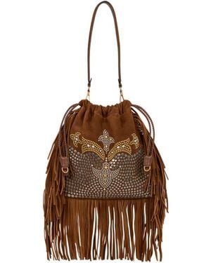 Etro Medium Suede Kalispera Bag With Studs And Fringes - Brown