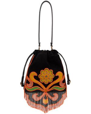 Etro Small Suede Kalispera Bag With Beads And Fringes - Black