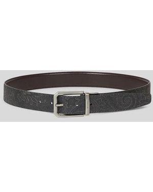Etro Reversible Arnica And Leather Belt - Black