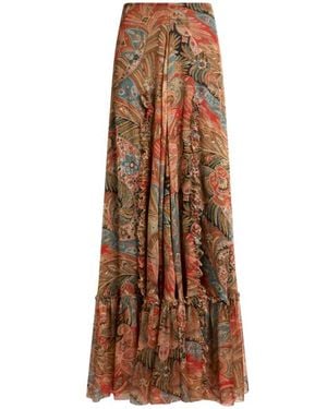 Etro Long Skirt With Ruffles - Brown