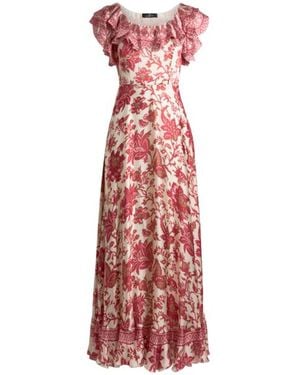 Etro Peau D'Ange Silk Long Dress With Floral Motif - Red