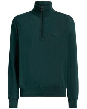 Etro Pull Zippé En Laine Et Soie Avec Broderie Pegaso, Homme, Taille - Vert