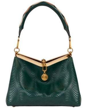 Etro Medium Vela Bag With Wavy Motif And Clutch - Green
