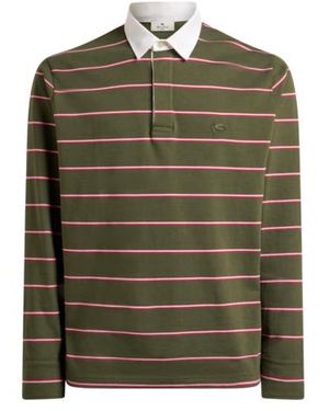 Etro Polo À Manches Longues En Coton Avec Col Chemise Et Motif À Rayures, Homme, Taille - Vert