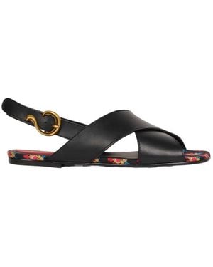 Etro Low Leather Sandals With Crossover Detail - Black