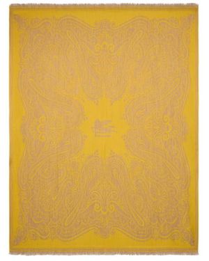 Etro Plaid En Jacquard De Laine À Motif Paisley Et Logo - Jaune