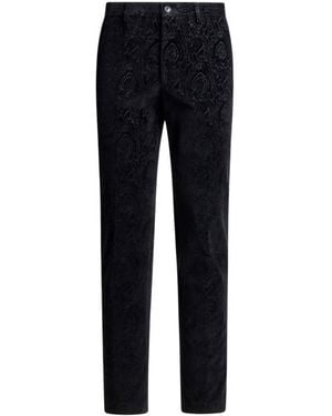 Etro Cotton Velvet Trousers With Arnica Motif - Blue