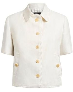 Etro Short-Sleeved Cropped Linen Jacket With Pegaso Buttons - White