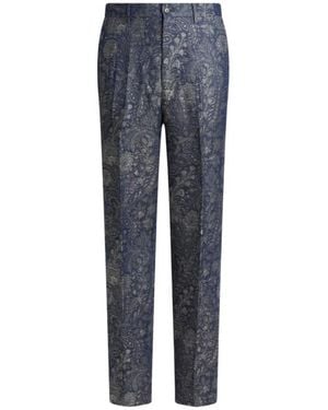 Etro Jacquard Denim Pants With Floral Paisley Motif - Blue