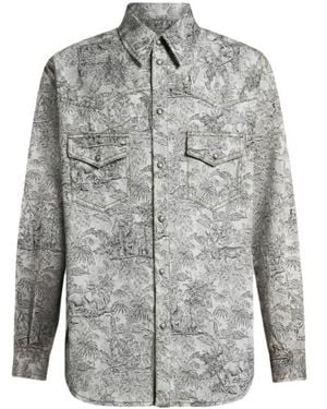 Etro Linen-Blend Denim Overshirt - Gray