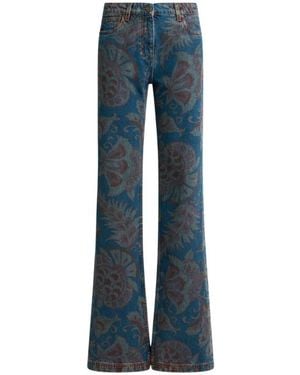 Etro Flared Jeans With Floral Motif - Blue