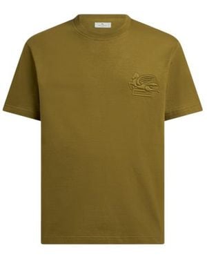 Etro Cotton Jersey T-Shirt With Raised Pegaso Logo - Green
