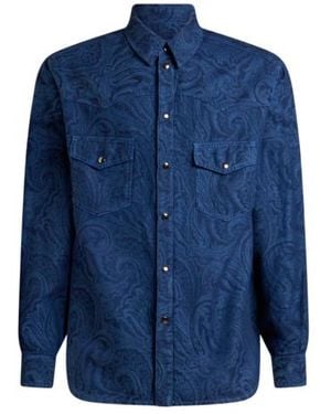 Etro Printed Denim Overshirt - Blue