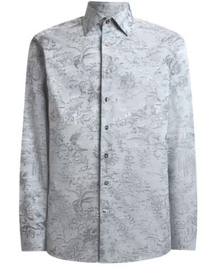 Etro Cotton Jacquard Shirt With Floral Paisley Motif - Blue