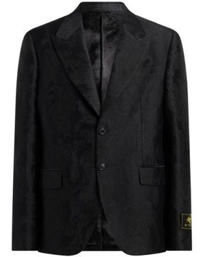 Etro Single-Breasted Cotton-Blend Jacquard Jacket With Floral Motif - Black