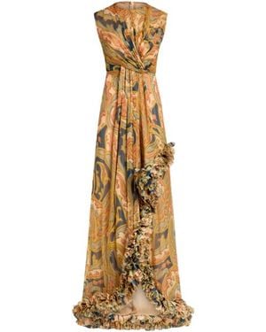 Etro Printed Silk Bustier Dress With Ruching - Metallic