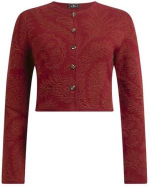 Etro Cropped Paisley Jacquard Cardigan - Red
