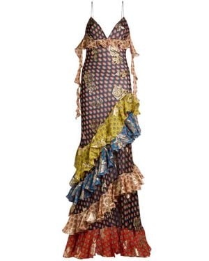 Etro Long Silk Dress With Fil Coupé Roses And Tie-Inspired Motif - Multicolour
