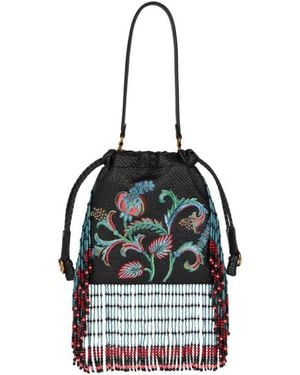 Etro Small Raffia Kalispera Bag With Embroidery And Fringing - White