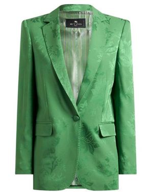Etro Single-Breasted Jacquard Jacket With Floral Motif - Green