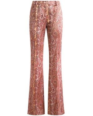 Etro Flared Cotton-Blend Jacquard Trousers With Paisley Foliage Motif - Pink