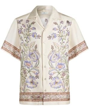 Etro Camicia Bowling Con Stampe Floreali, Uomo, Taglia - Bianco
