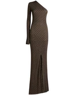 Etro Ribbed Long Dress With Micro Diamond Motif - Brown