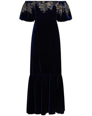 Etro Long Velvet Dress With Paisley Foliage Embroidery - Black